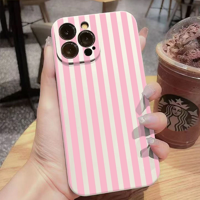 

Minimalist Pink Stripe Pattern Phone Case For Realme GT 6 Case Realme 7 6T 12 Pro Plus 5G 14X 12 11 10 9i 8 Candy Soft TPU Cover