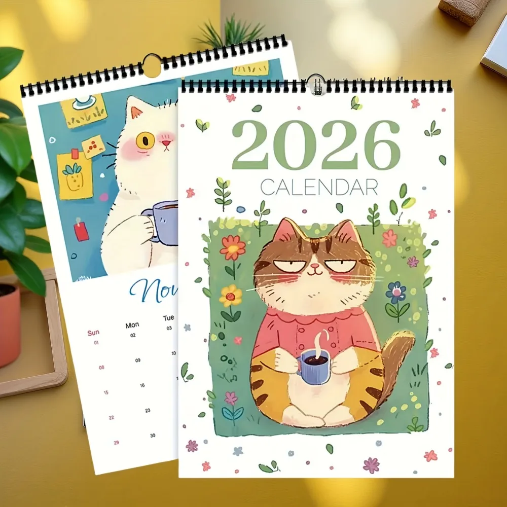 

2026 Cat Wall Calendar Cats Relaxing with Coffee Funny Cat Calendar Wall Calendars Gift for Cat Lovers Coffee Calendars