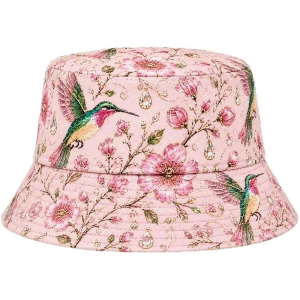 Breathable Garden Morning Cap Soft Cotton Animal Pattern Baseball Cap Hummingbird Flowers Adjustable Bucket Hat For Women