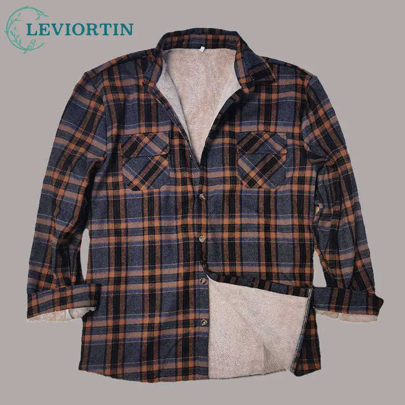 Winter Mens Flannel Plaid Button Up Long Sleeve Shirts Sherpa Fashion Fleece Lined Keep Warm Male Classic Shirt Jacket Outwear