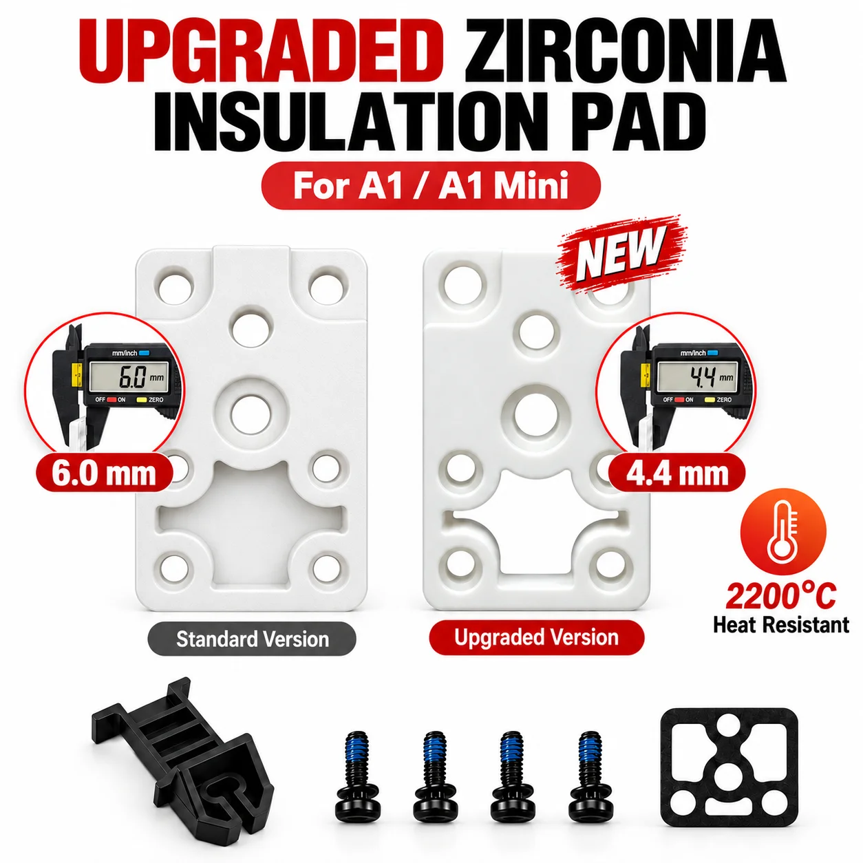 For Bambu Lab A1 A1 Mini Hotend Zirconia Thermal Insulation Pad Upgraded Heat Resistant Mounting Plate 3D Printer Accessories