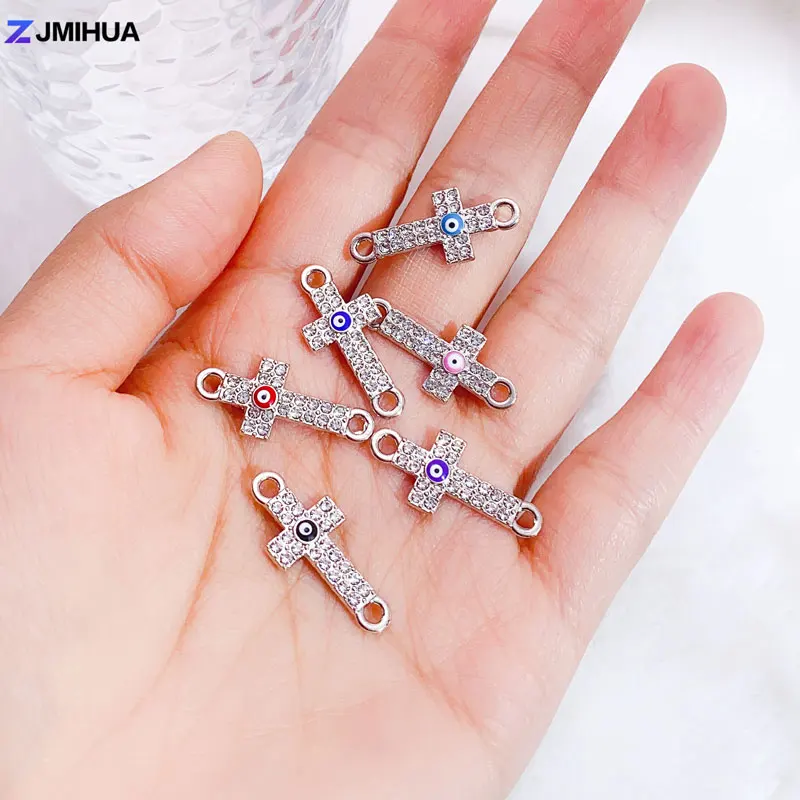 15pcs Crystal Crosses Connectors Turkish Evil Eye Charms For Jewelry Making Supplies DIY Handmade Bracelets Findings Accessories