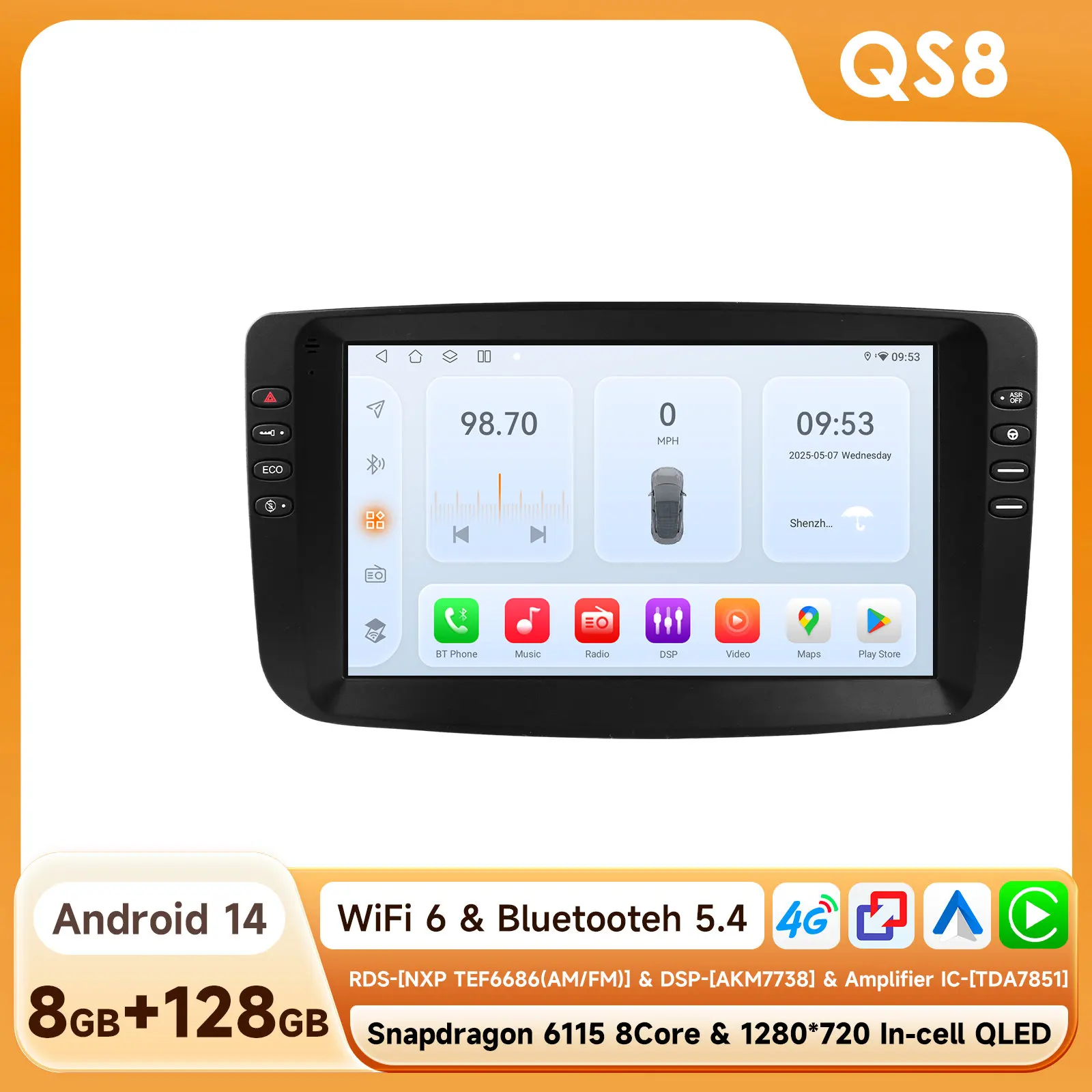 Hizpo 9 ''Carplay Android Auto Autoradio Draadloze Autoradio voor Fiat Linea Punto EVO 2012-2015 2Din Stereo Multimedia Speler GPS