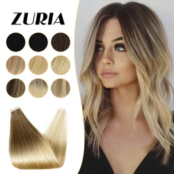 ZURIA Straight Bundles Mini Tape In Human Hair Extensions Invisible Skin Weft Adhesive 12