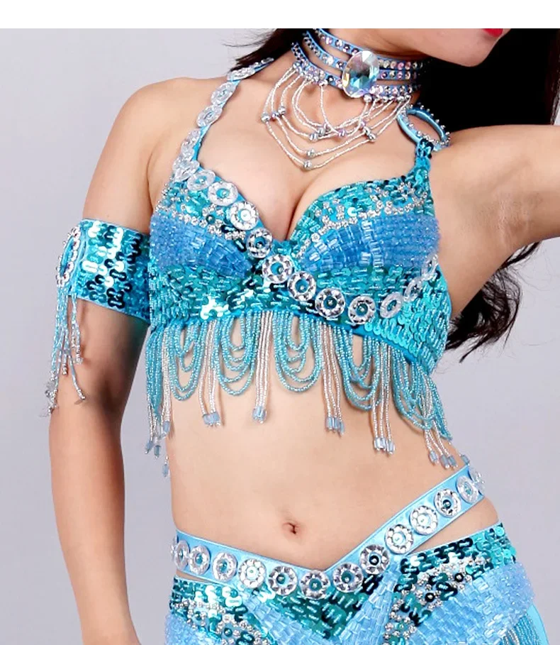 

New Beaded Skirt Belly Dance Bra Square Dance Long Split Fishtail Skirt Sanskrit Dance Platform Exotic Apparel Crop Top