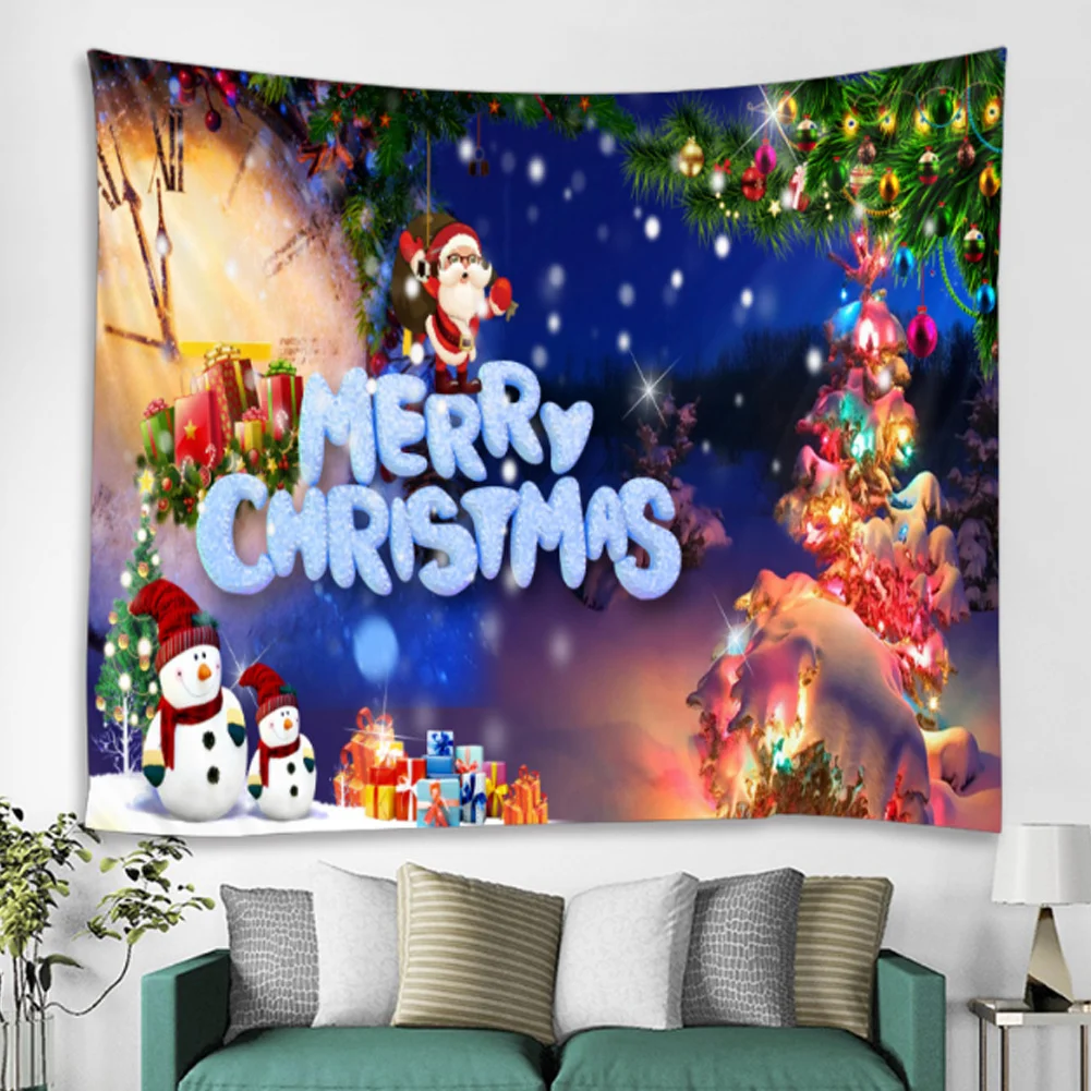 VIKAMA Weihnachtsmann Schneeszene Wandteppich Wohnzimmer Sofa Hintergrund Wandbehang Weihnachtsfeier Urlaub Raumdekoration