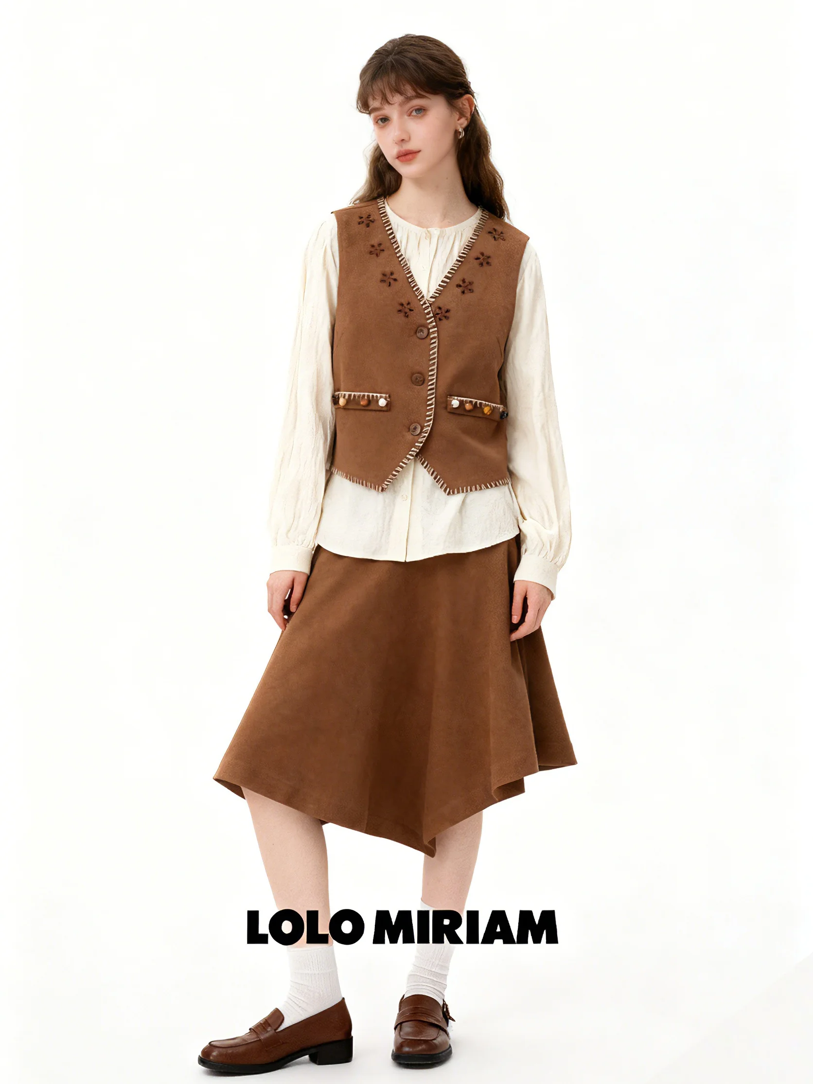

Lolo Miriam25 Winter Color Blo Жилет Юбка Комплект Винтаж Американский Sle Высокая Эластичность Thiened Long Sve круглый Ne ...