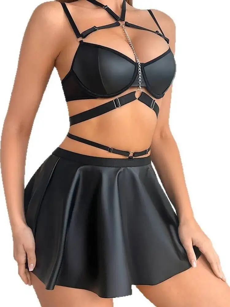 Sexy Backless Diepe V Bretels Mouwloze Jurk Keten Uniform Nachtclub Pittig Meisje Effen Kleur Jurk Pure Desire Charmant HZL1