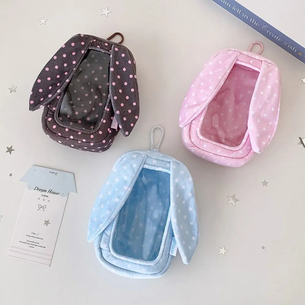 Polka Dot Doll Carrying Bag 3D Stereo Shape Transparent Shell Doll Storage Pouch Bunny Ear Design 15Cm Doll Tote Pouch