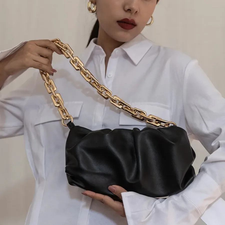 

New niche design casual versatile popular pleated handbag gentle senior simple texture shoulder women's bag armpit bags
