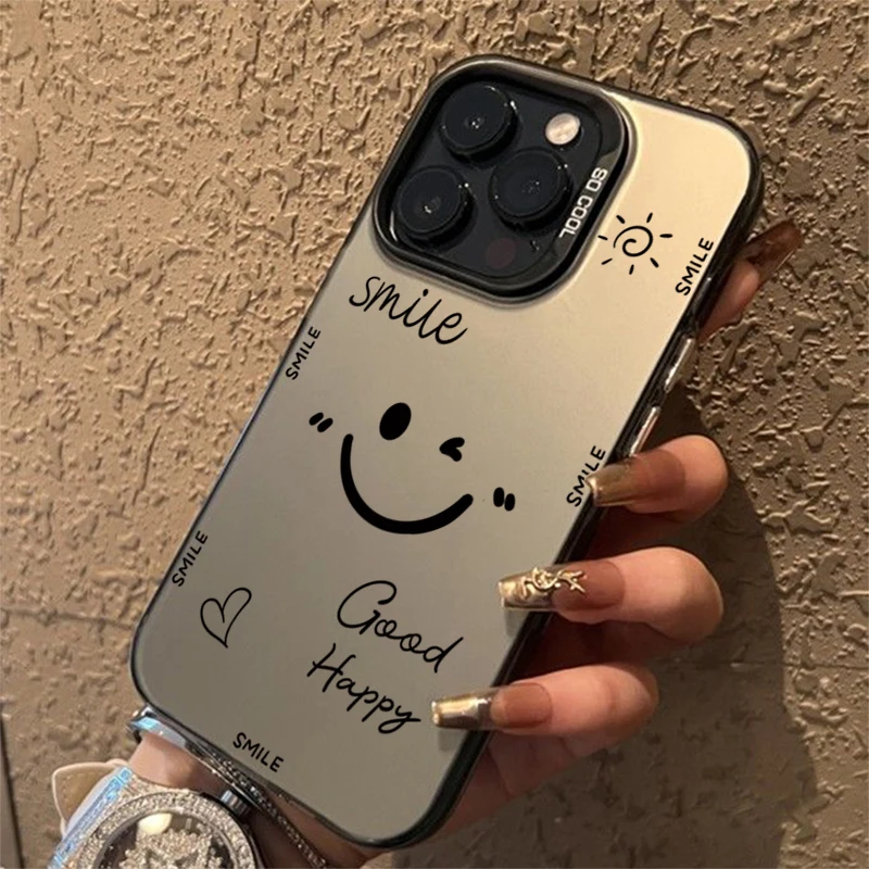 Smiling Face Electroplate Silver IMD Phone Case For Samsung Galaxy A14 A34 A13 A23 A52 S24 S23 S22 S21 Ultra Plus S20 FE Cover