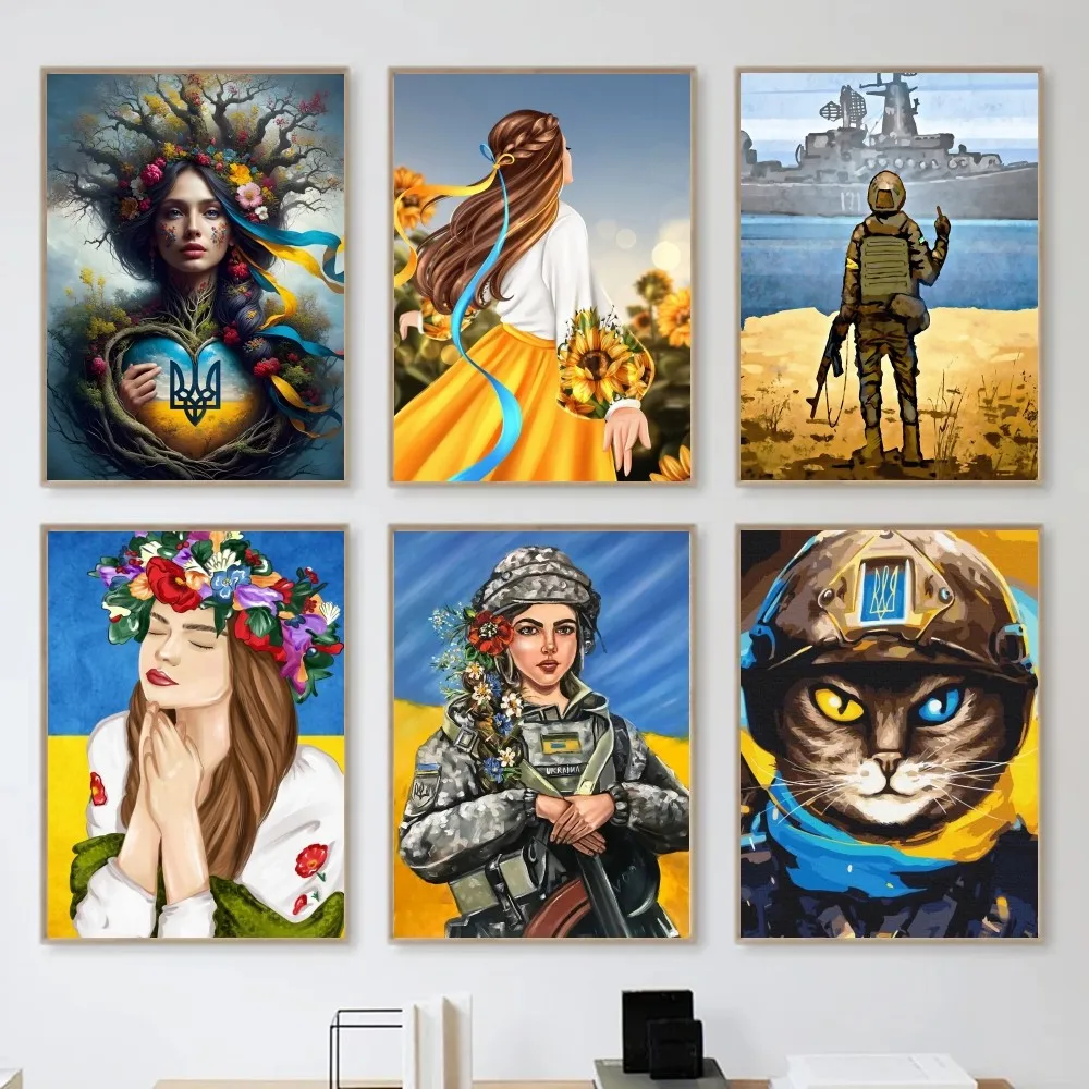 Ukraine Flag Girl Pattern Poster Home Living Room Bedroom Bar Cafe Art Decor