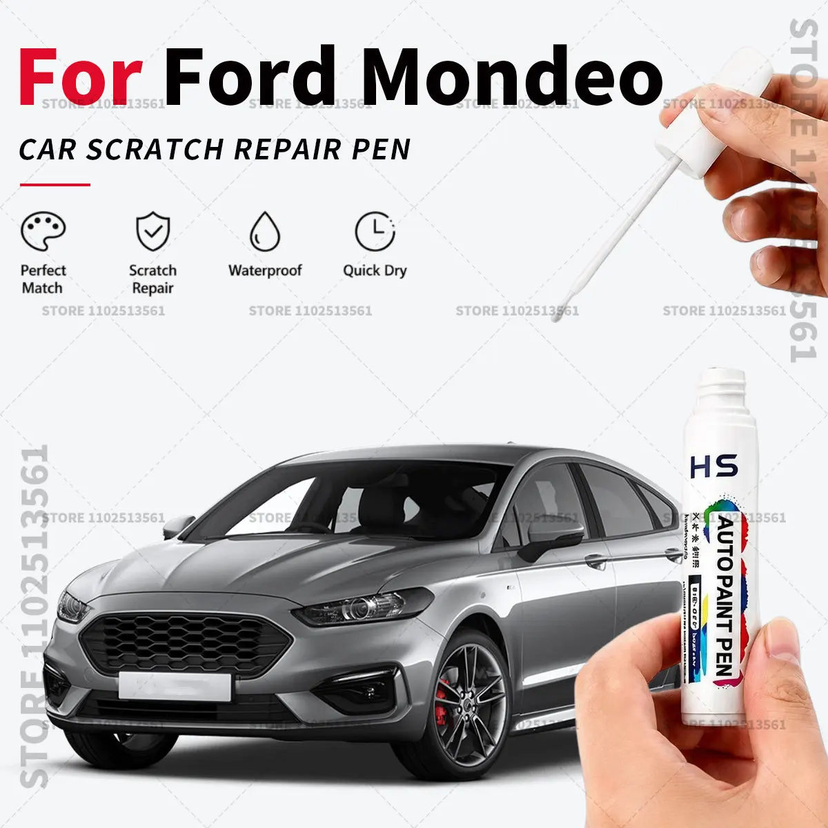 For Ford Mondeo Touch Up Paint Pen Quick Repair Car Scratch Chip Paint Brush Black White Diamond white Dancing Red Silver Grey