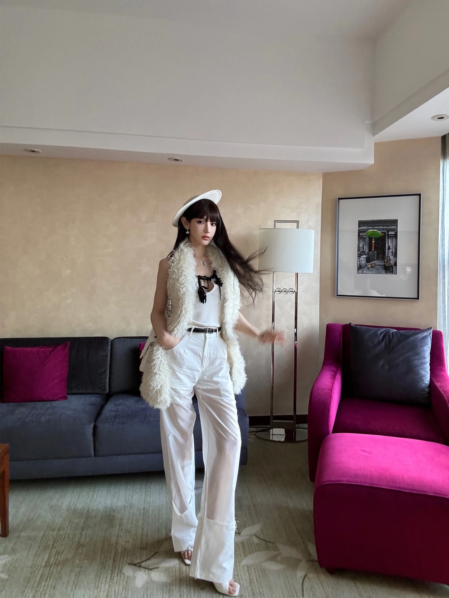 

ChiclyNana Street Sle High Waist Wide Leg Pants Women's Early Autumn Splicing See tough Casual Pants Faionable Luxury