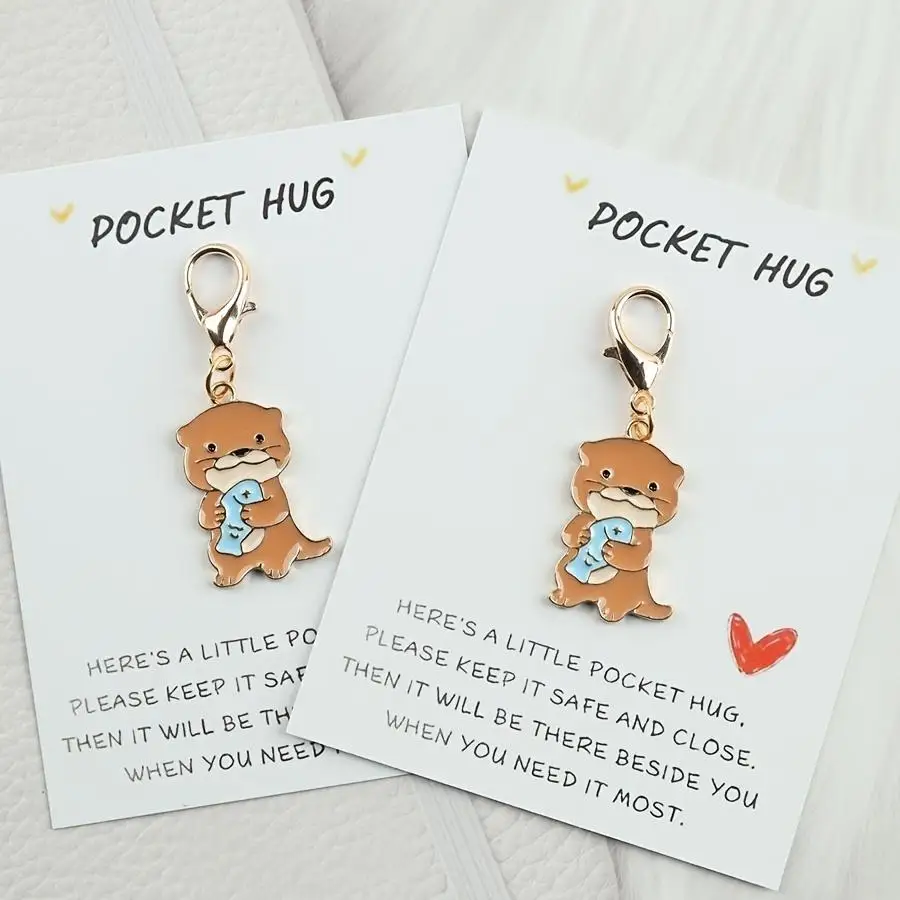 1/5/10/20/50/100pcs 2D Flat - A 2D Cute Otter Keychain Available in Sets of 1, 2, Or 5, Comes with a Pocket Hug Encouragement Ca