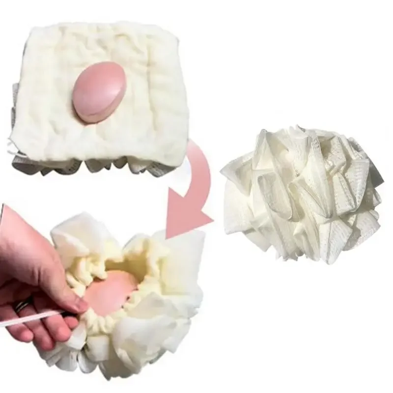 2-in-1 Shower Sponge Sponge Multi-purpose Exfoliating Shower Ball Soft Cotton with Drawstring Shower Flower/ball/wipes