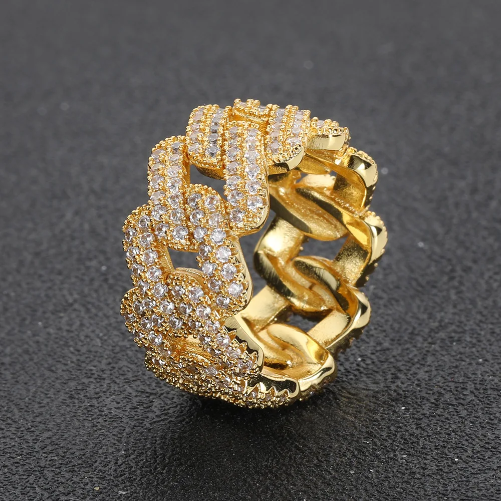 Luxury 24K 9999 Pure Gold real gold Men's Hip Hop Full Diamond Ring 11mm Diamond Cuban Ring
