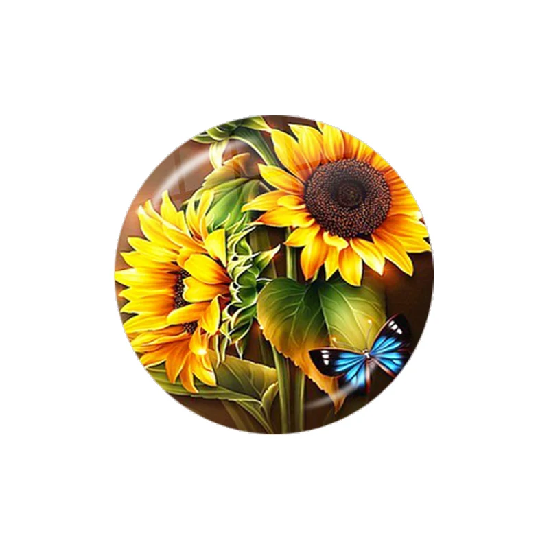 New Love Sunflower Art Paintings 10 Pcs 12mm/16mm/18mm/20mm/25mm/30mm Round Photo Glass Cabochon Demo Flat Back Making Finding