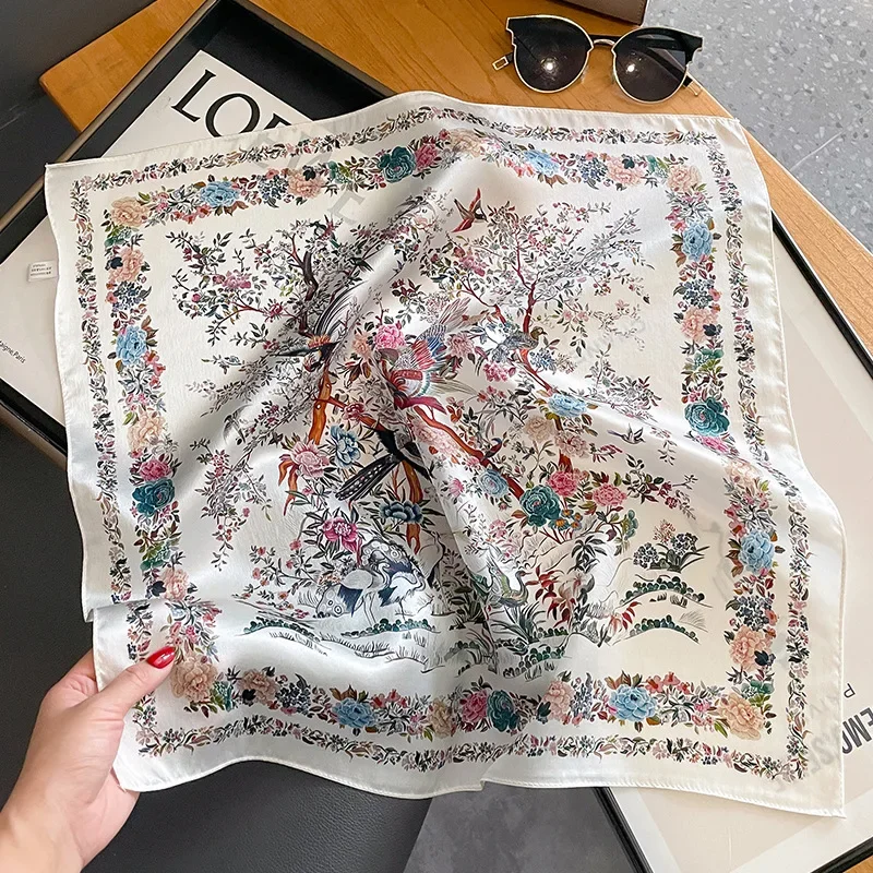 Luxury Brand 100% Natural Silk Scarf Women Design Small Square Shawl Hair Ribbon Headband Fashion Neckerchief Bandana