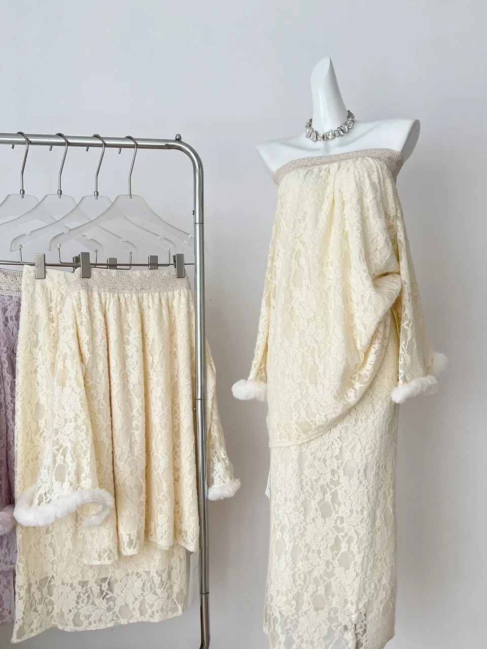 Ensemble jupe longue en dentelle Sve One oulder Plu Feel f pour femme, ample, deux pièces, collection hiver