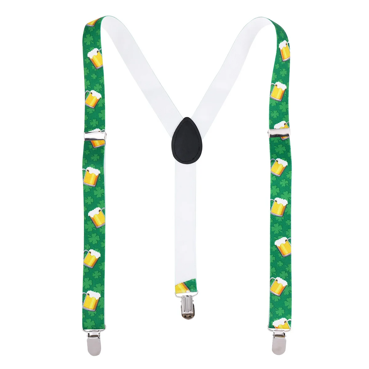 Suspender Elastis untuk Pria Penyangga Bentuk Y yang Dapat Disesuaikan dengan Motif Bir Nyaman dan Aman untuk Celana Pendek Hijau