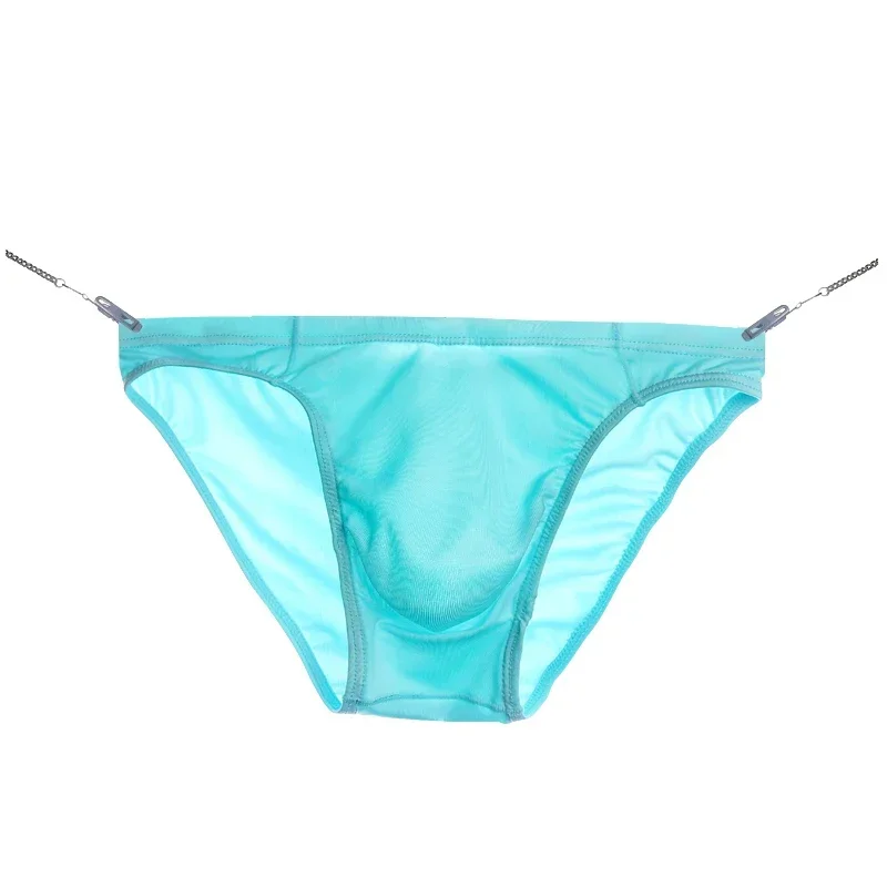 5 個のメンズブリーフ、アイスシルク、通気性、セクシー、薄い、U 凸透明ワンピースローライズブリーフ