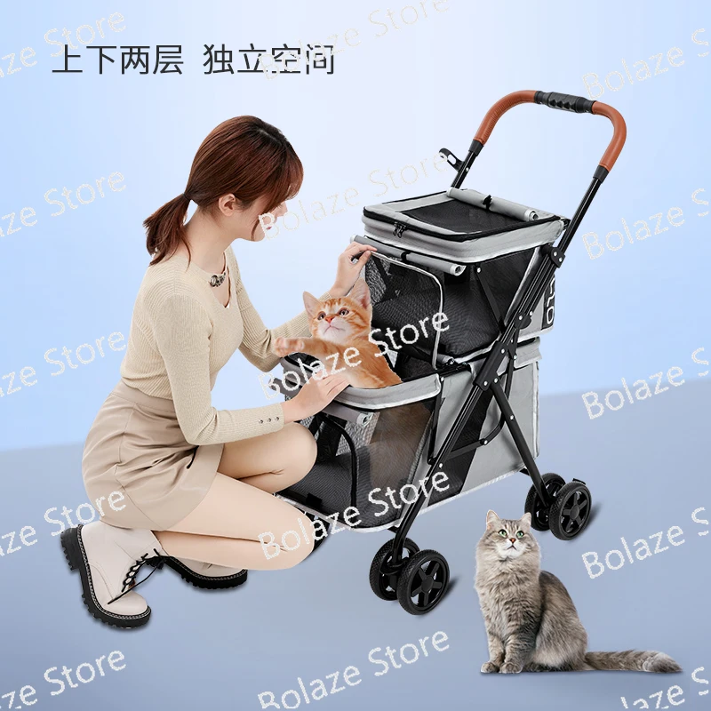 Lightweight Folding Portable Cat Dog Pet Cart Double Cart Dog Cat Cart Travel Supplies