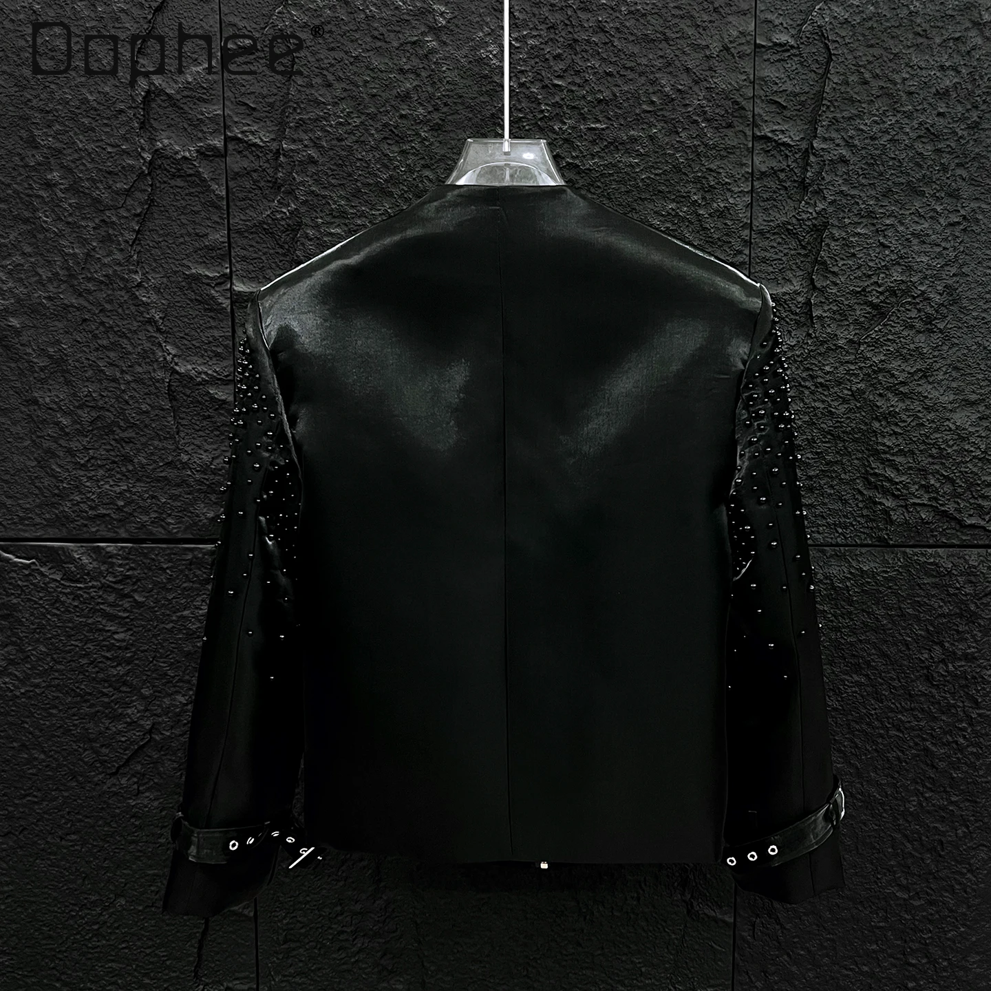 Pearl Patchwork Short Jackets for Men Handsome Trendy High-end Fashion Heavy Industry Beading Round Neck Loose Men Clothing