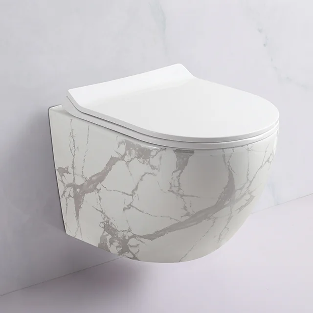 

Marble Pattern Design Ceramic Wall Hanging Wc Tankless Bowl Wall Toilet Set