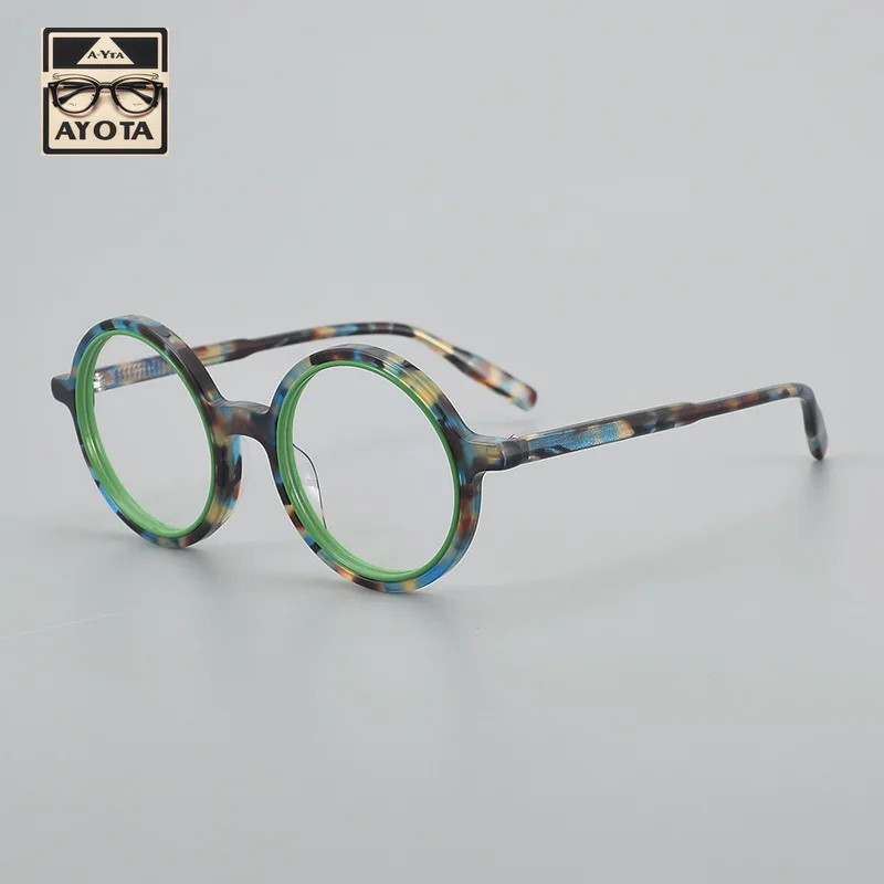 

New Round Fram Spectacle Frames Women Fashion Designer Brand Color Blocked Acetate Optical Reading Men's Prescription Glasses