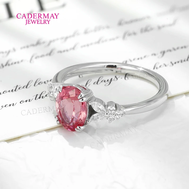 Customized Made 925 Sterling Silver 6x8mm Oval Shape Padparadscha Lab Sapphire Moissanite Engagement Promise Rings for Women