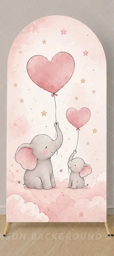 Baby Elephant Arch Backdrop Pink and Blue Baby Shower Arch Covers Gender Reveal heart balloon Party Decorations background