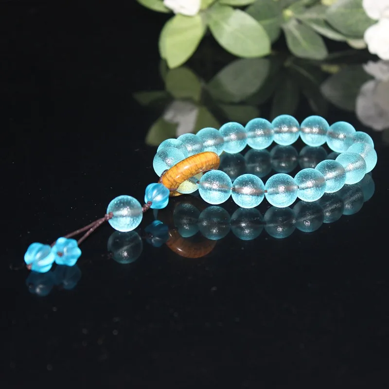 Old Glass Prayer Beads Late Qing Period, Hand-Held, Blue, From Ju Ma River