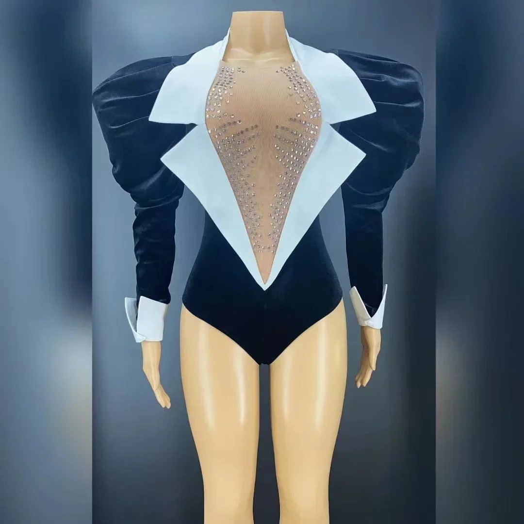 Body de terciopelo negro de 2 piezas para mujer + conjunto de vestido con falda de cola larga, traje de baile para celebración de cumpleaños, vestido de noche de cantante femenina