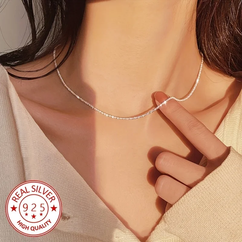 Fashion Kpop 2pcs 925 Sterling Silver Classic Bracelet Necklace Jewelry Set For Women Original Jewelry Wedding Engagement Gift image 4