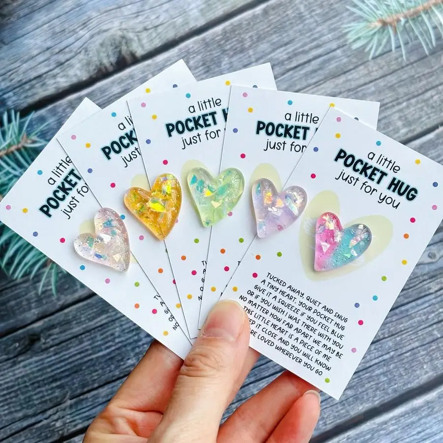 1/5/10/20/50/100pcs Heart Decor Set - Pairs with Mini Party Hug Greeting Cards, Heart-shaped Thank You Hug Tokens. A Fun Gift fo