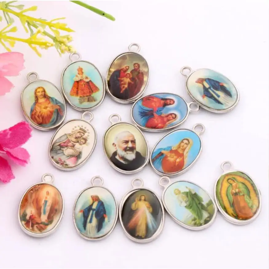 8pcs Jesus Christianism Icon Oval Charm Beads 25x15.5mm Tibetan Silver Pendants 2-Sides L1569