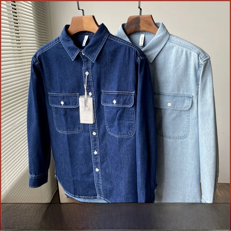   ライン！ 重量級多重ウェイド！ メンズ春秋ワークウェアゆったりロングスリーブデニムシャツトレンド