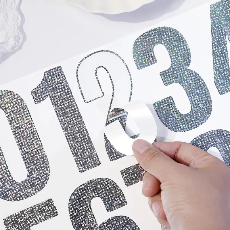 5 ورقة 10 سنتيمتر 4 بوصة فسيفساء لامعة عدد StickerSilver كبير عاكس صندوق البريد أرقام ملصق المنزل مكتب الأعمال هدية صندوق ديكور