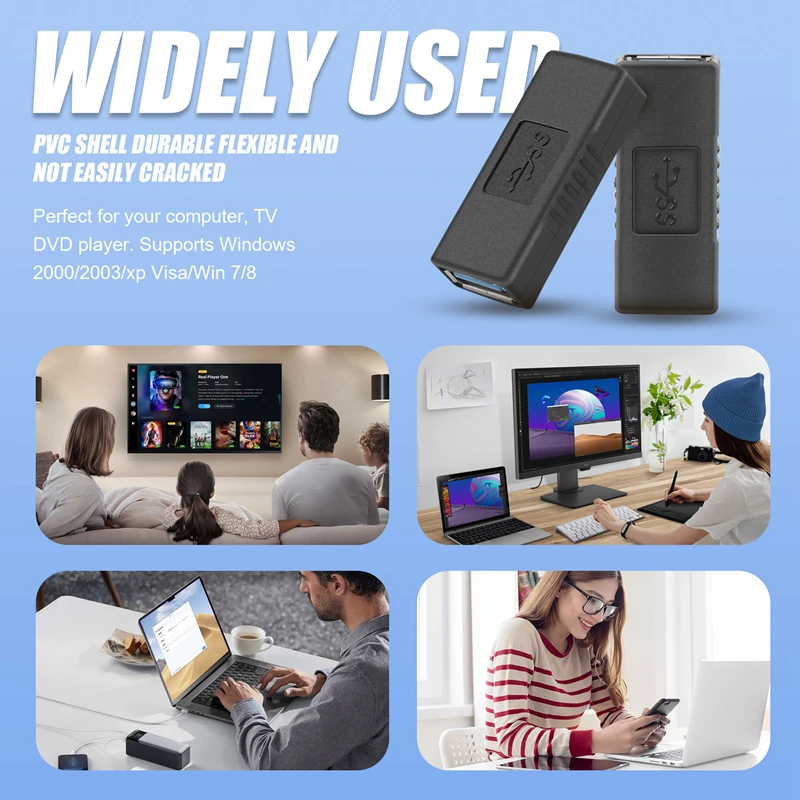 2Pcs Usb 3.0 Type A Female To Female Adapter Coupler Gender Changer Connector