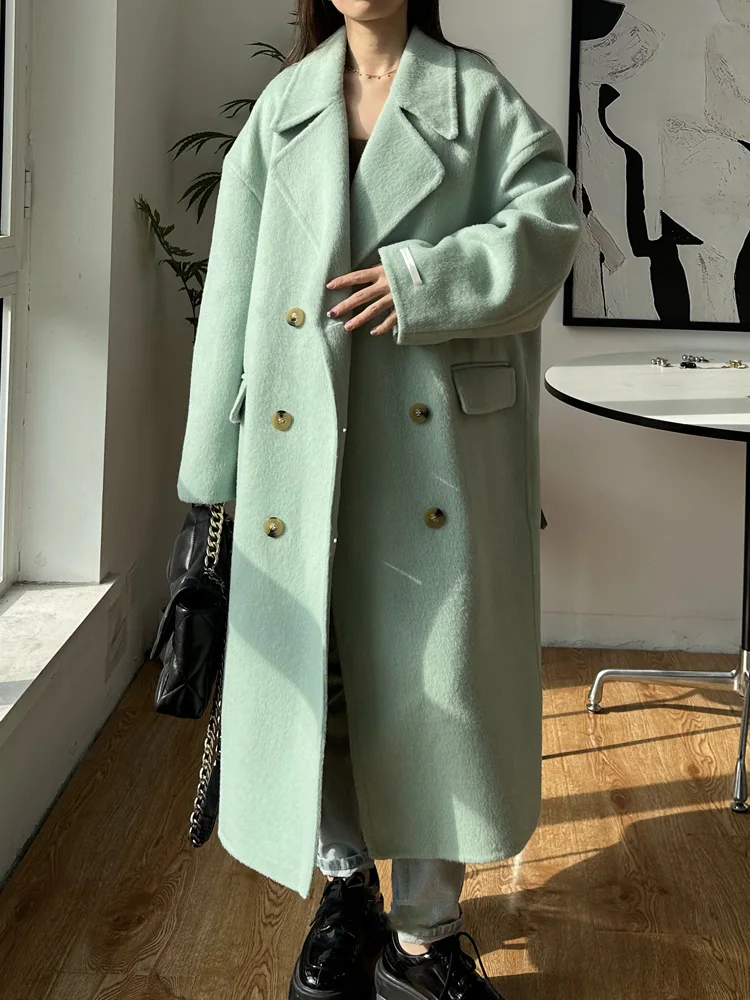 

High-end Loose Double-sided Wool Long Coat Women Fashion Causal Double-breasted Wool Coat Straight Female Clothing Autumn Winter