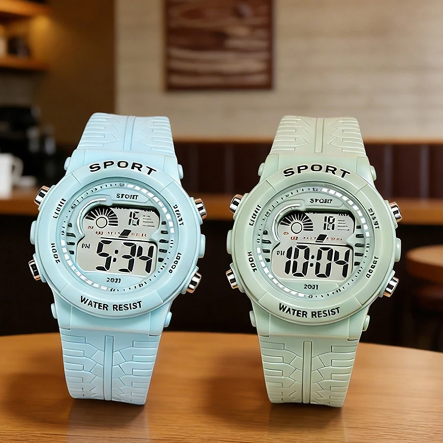 2pcs/Set Kids Electronic Watch Multifunction Sports Wristwatch LED Display Alarm Clock Watches for Boys Girls Students Gift