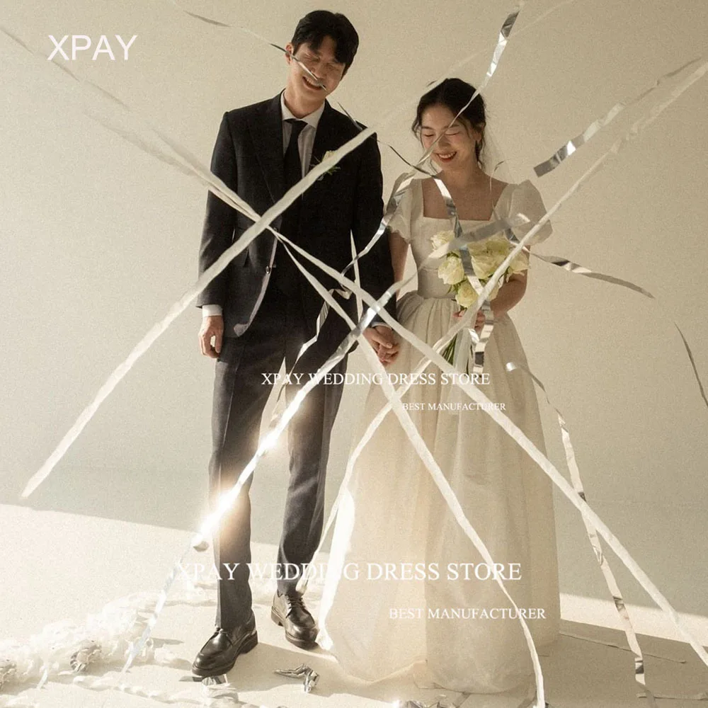 

XPAY Square Neck A Line Korea Wedding Dress Taffeta Short Sleeve 웨딩드레스 Prom Party Photo Shoot Backless Custom Bridal Party Dress