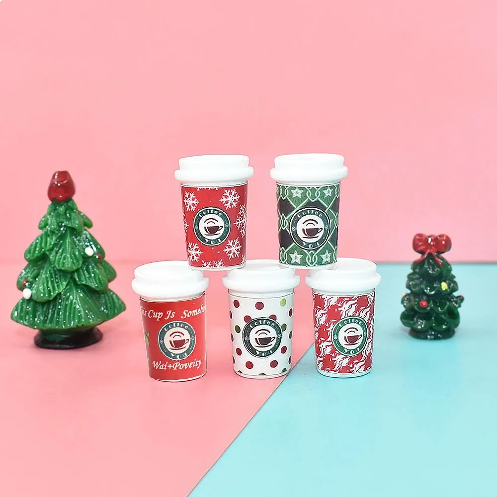 100pcs Kawaii Christmas Simulated Coffee Cup Resin Cabochon DIY Accessories for Keychain Jewelry Decor Miniature Craft