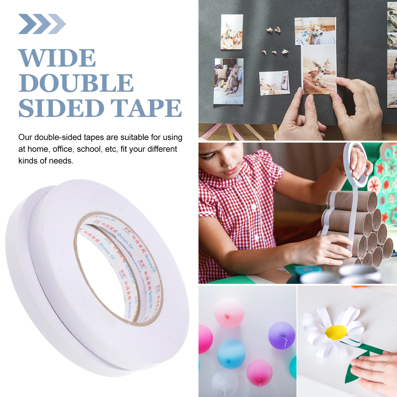 

2 Rolls Double Sided Tape Blue Wide Art Craft Scrapbooking Supplies Paper Hot Melt Adhesive Walls Tile Glass DIY Projects