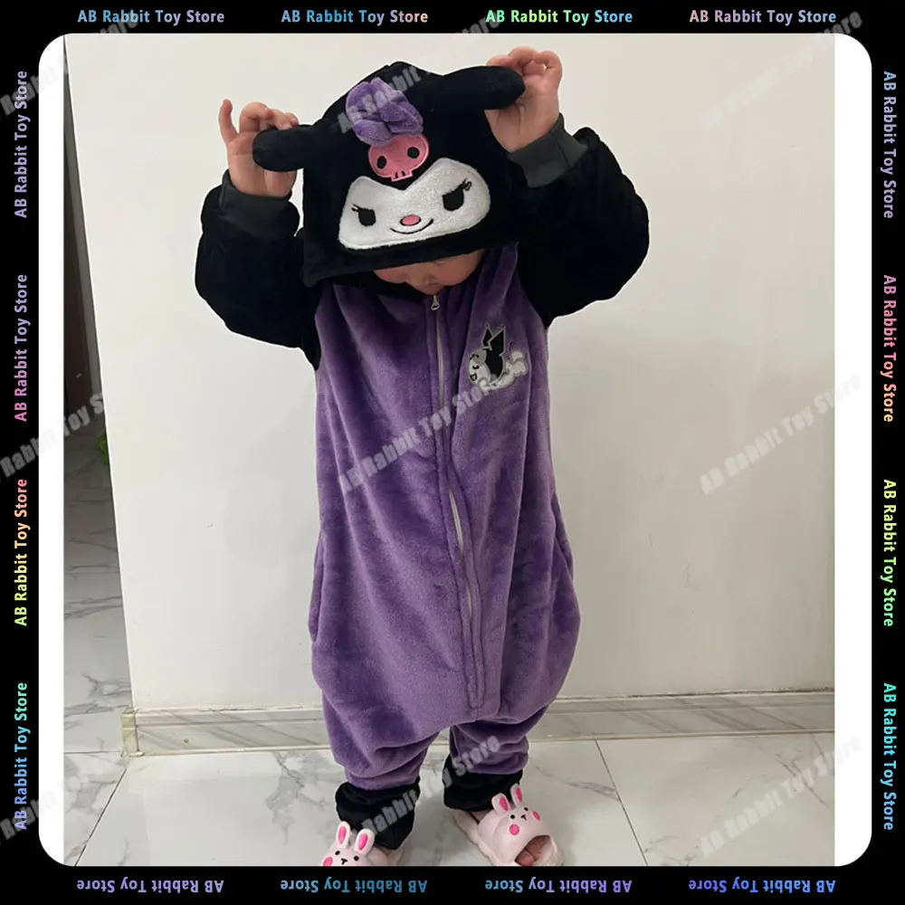 New Sanrio Flannel Jumpsuit Pajamas Kuromi Spiderman Autumn Winter Warm Sleepwear Kid'S Cartoon Household Clothes Christmas Gift