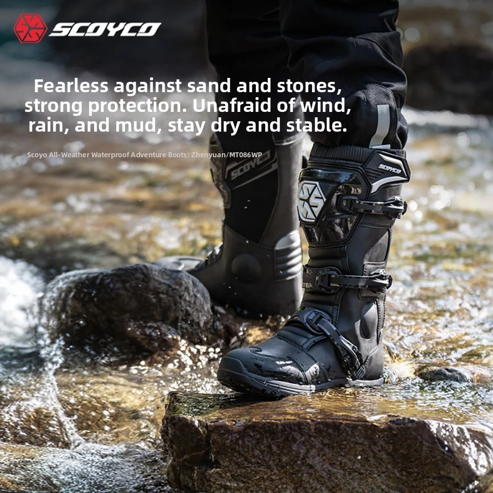 SCOYCO Waterproof Motorcycle Boots, Tall Protective Riding Boots, Impact Protection for Dirt Bike Touring Offroad