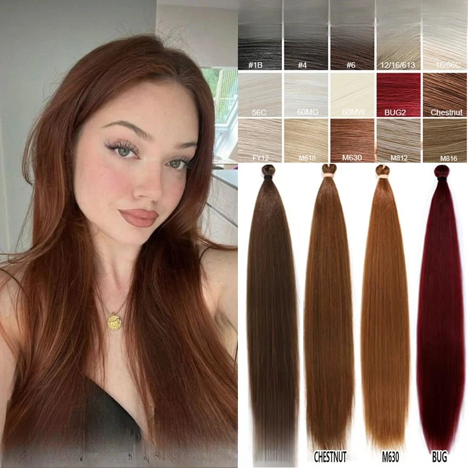 

28Inch 300 Crochet Braiding Straight Bundles Ombre Brown 6# Blond 613# Orange Hair High Temperature Synthetic Hair