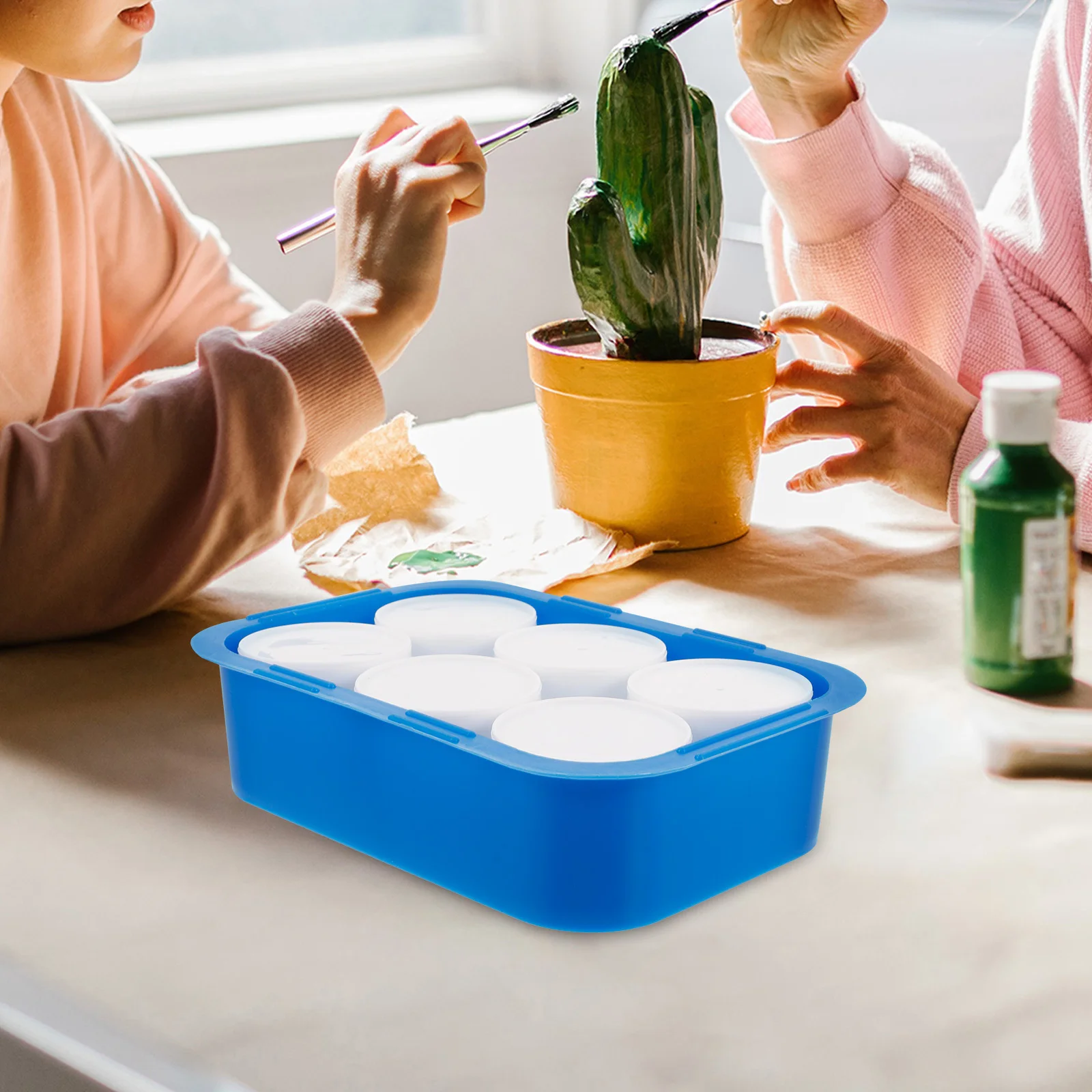 

1 Set Empty Watercolor Paint Box 6 Grids Plastic Pigment Mixing Case Portable Art Painting Palette For Acrylic Oil Diy Craft