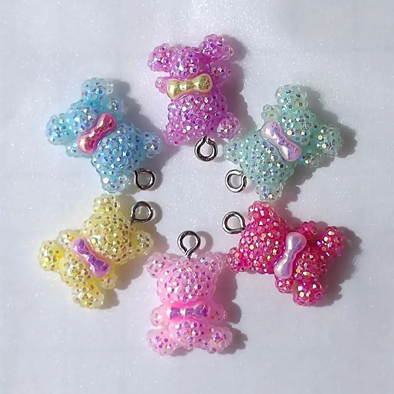 10PCS 18mm*15mm Sequin Bowtie MINI Bear Shiny Charm DIY Resin Necklace Pendant Earrings Bracelet Keychain Decorative Accessories